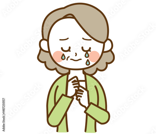 泣いているおばさん、おばあさん、高齢女性のイラスト