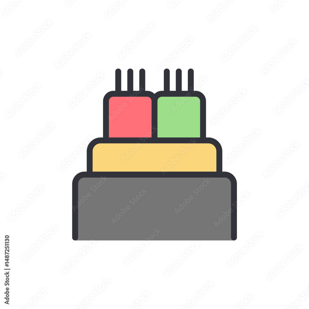 Cartoon Illustration Of Fiber Optic Cable With Red And Green Cores