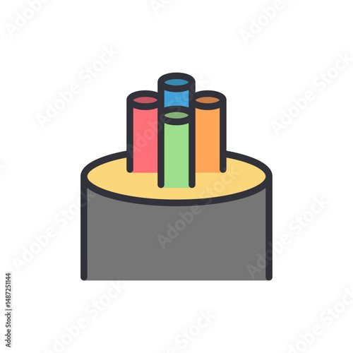 Stylized Electrical Cable Icon With Colorful Conductors On Transparent