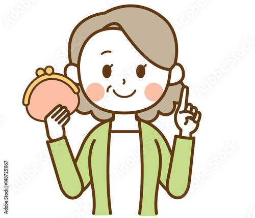 財布を持っているおばさん、おばあさん、高齢女性のイラスト