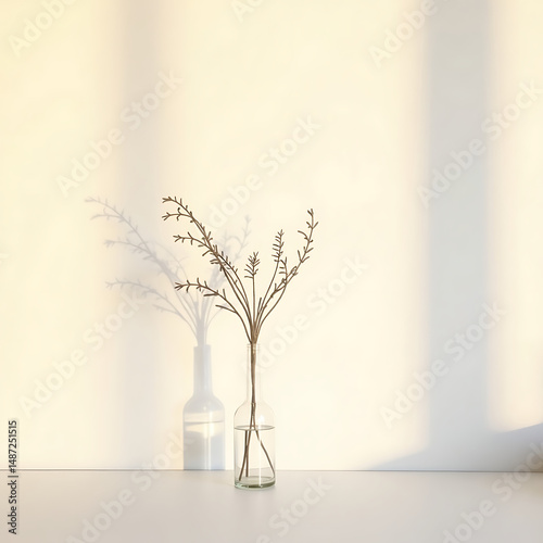 AI created abstract shadow pattern in dark gray tones, minimal style tree in a vase