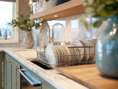 Dishes in a modern kitchens dishwasher