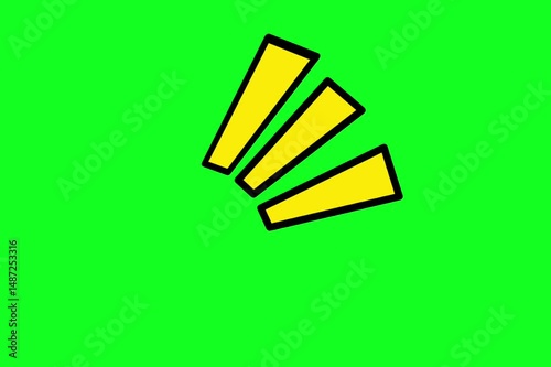 Animated loops of symbols or comic cartoon effects of surprise, speech marks isolated against a green background or green screen.
