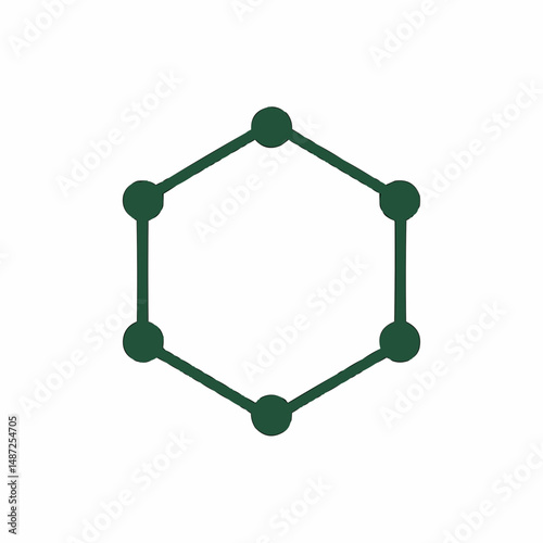 Single hexagon with small nodes at each corner, connected by thin lines. Minimalistic style