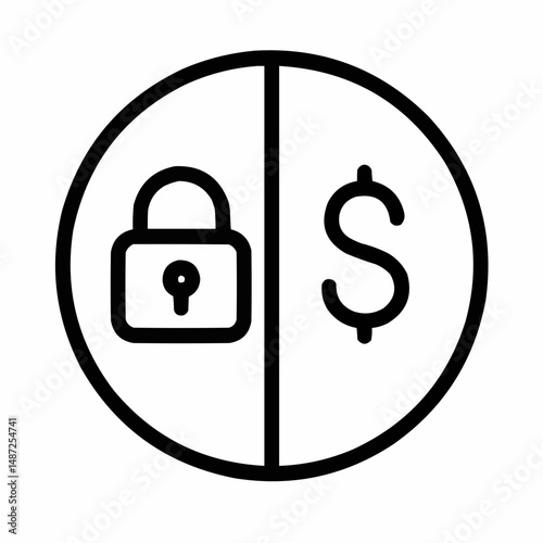 Simplified circle split in two halves — one with a lock, one with coins, representing locked balance and yield.