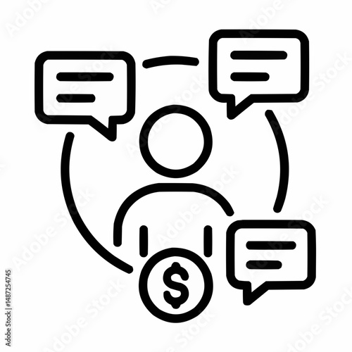 Simplified human figure with message icons orbiting — representing audience engagement.