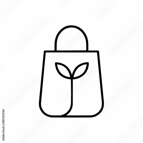 Single-line outline of a reusable shopping bag with a small plant inside