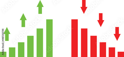Arrow rising up Arrow down bar chart .eps