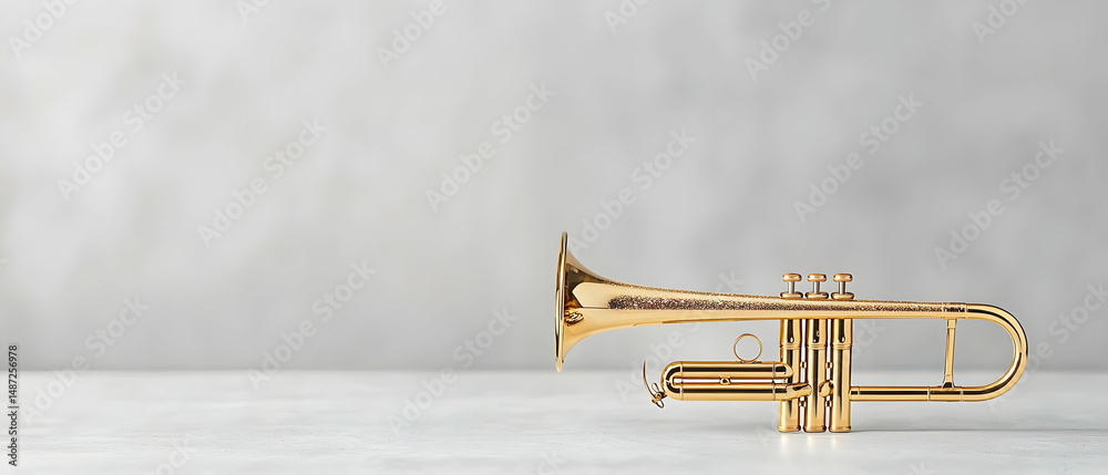 Fototapeta premium Gold Trumpet On Light Gray Background