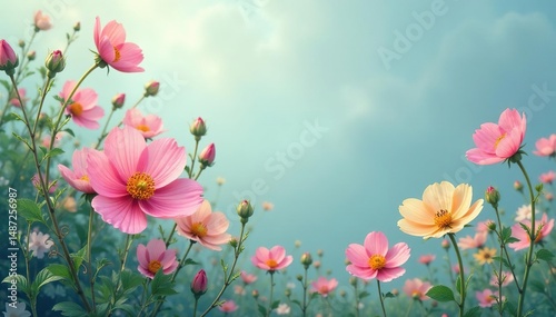 Delicate wildflowers & scrolling leaves, pastel hues, pretty, home