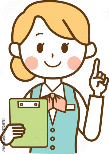 バインダーを持って説明している受付スタッフの女性のイラスト