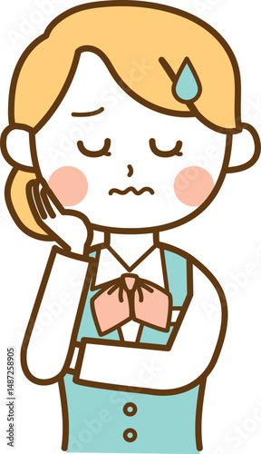 心配している受付スタッフの女性のイラスト