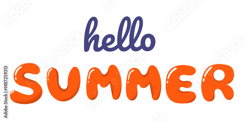 Hello summer text. Stylized orange hello summer text. Summer poster