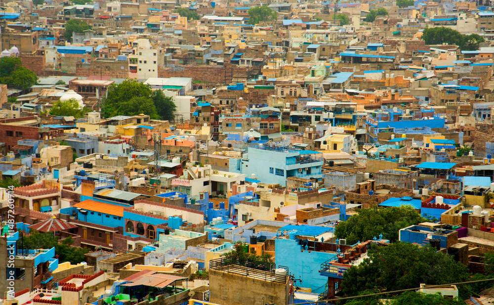Fototapeta premium Aerial view of Jodhpur Blue City. Jodphur, Rajasthan, India