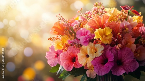 Vibrant summer flower bouquet, garden bokeh