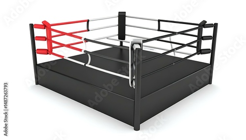 Boxing Ring 3D Model Black, Red, White, Sport, Fight, Arena, Competition, Combat, Gym, Equipment