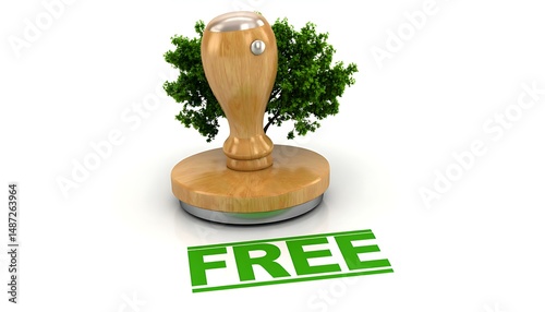 Wooden Stamp, Green Tree, Free, EcoFriendly, Nature, Environmental, Sustainability, Approval, Concep