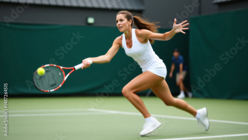 Tennis Player in Plain White Outfit – Professional Action Shot