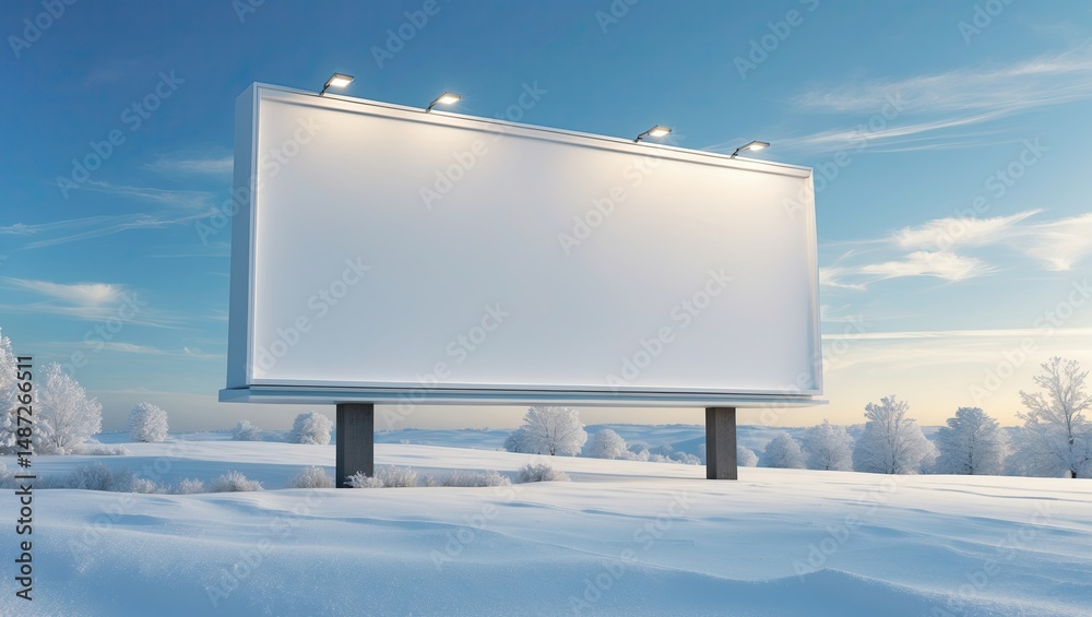 Obraz premium Blank Winter Billboard Mockup Covered in Snow Landscape