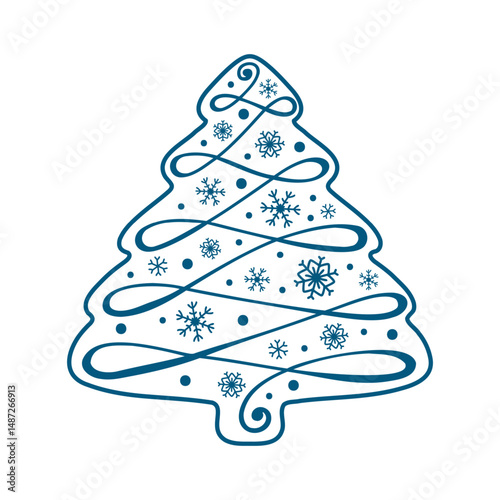 Hand drawn outline Christmas tree design element. Holiday ornament sketch doodle.Vector illustration for decorate Christmas cards, banners, background