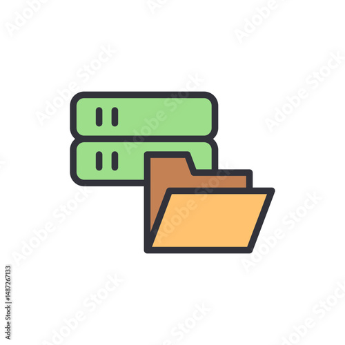 Digital Server Network With Data Folder Vector Illustration