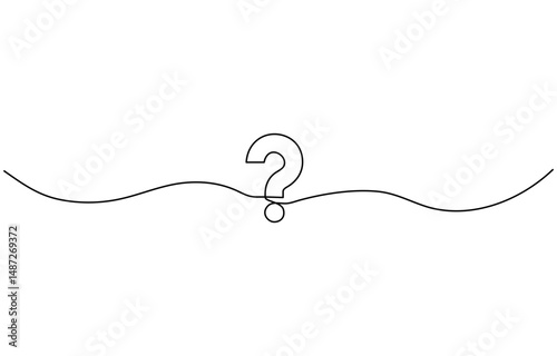Question mark one line art, hand drawn asking sign, idea continuous contour. Query FAQ concept, finding answer.  Quest, quiz concept. Vector illustration.
