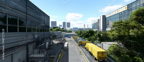 Industrial City Street Scene With Trucks