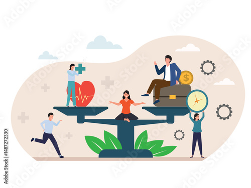 health work people balance job money sleep comparison business stress healthy life employees concept measurement equality health work illustration