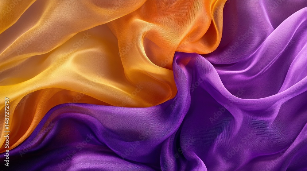Fototapeta premium Abstract Drapery of Luxurious Purple and Golden Silk