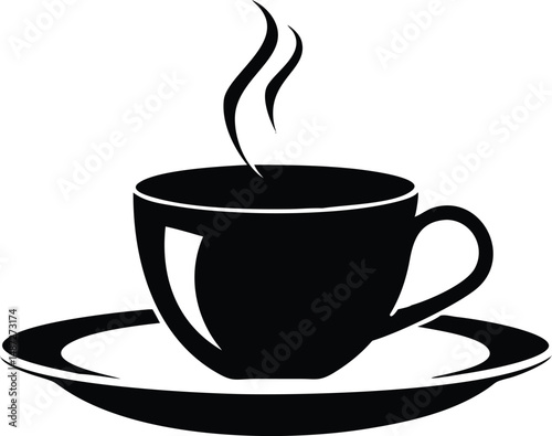 Steaming black coffee cup placed on saucer evokes simple morning pleasure and relaxation