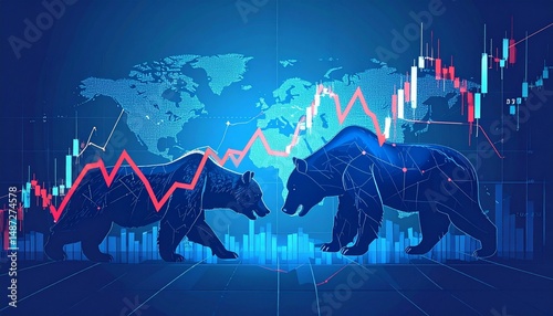 Growing Bear market and recession growth concept or evolving financial loss representing inflation or stagflation and business and industry decline of the stock market