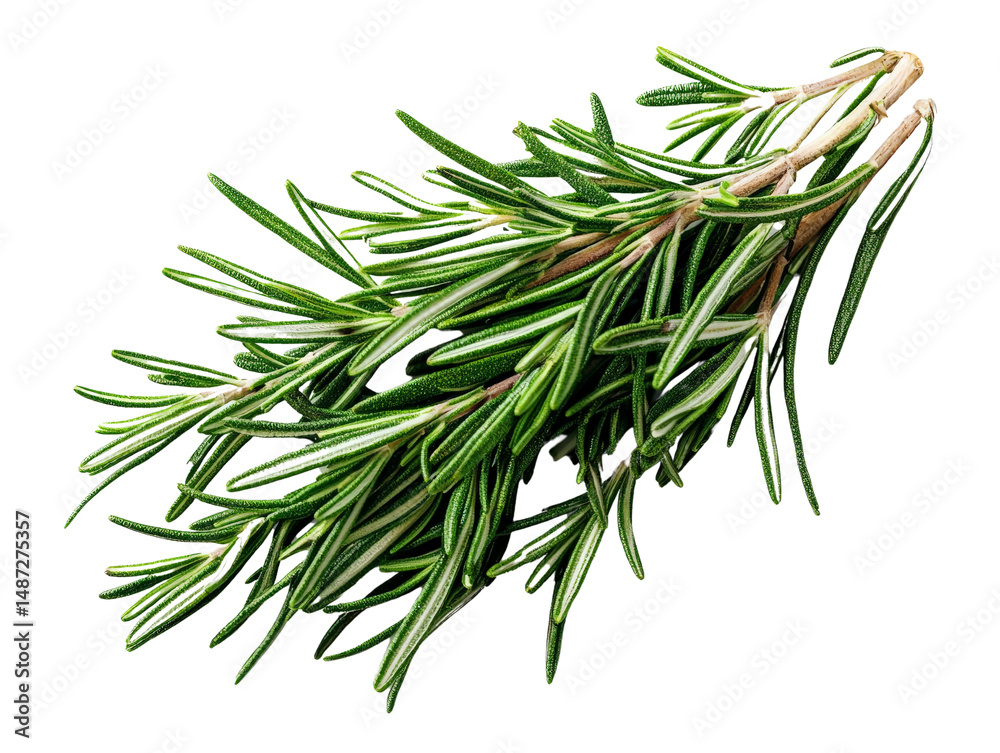 Naklejka premium A bunch of rosemary sprigs with fine green needles, isolated on transparent background, PNG file.