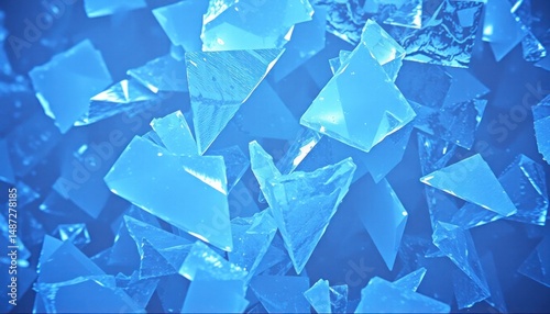 Fractured blue ice crystals, cool abstract background, shard concept
