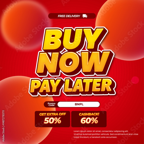 Buy Now Pay later Shopping day Sale discount deals Dynamic red gradient Editable text effect Fluid Promotion banner template 