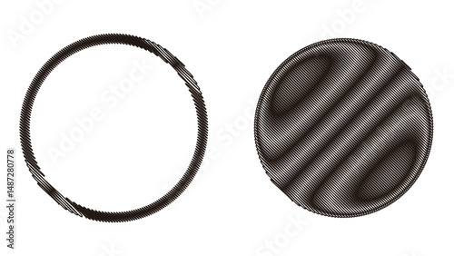 Black and white moire style round frame. Set of vector illustrations in sketch style 1.