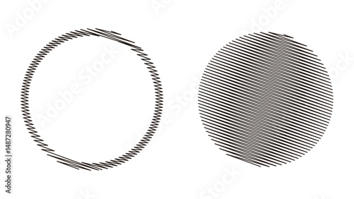 Black and white moire style round frame. Set of vector illustrations in sketch style 2.