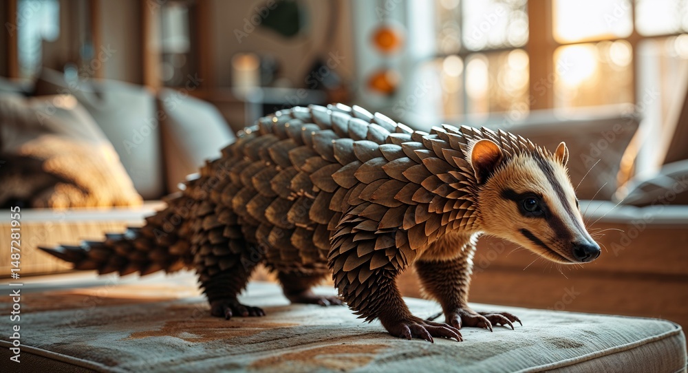 Fototapeta premium Pangolin animal in living room morning home background