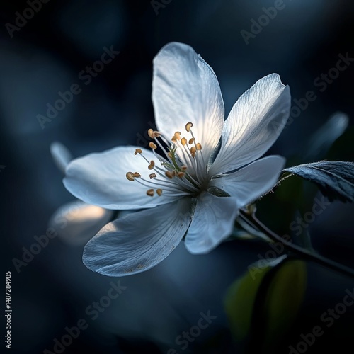 Delicate White Flower Macro on Dark Background