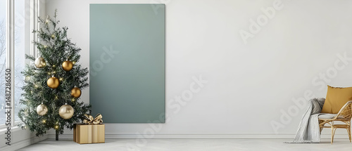 Modern Christmas Decor In A Light Room With A Green Accent Wall