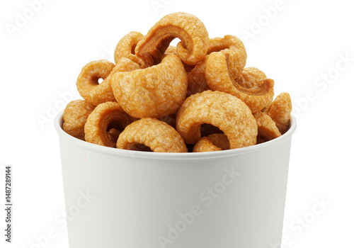 Pork rinds in bowl isolated on transparent background