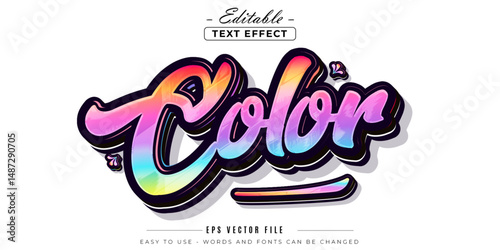 Neon colorful text color, editable text effect.