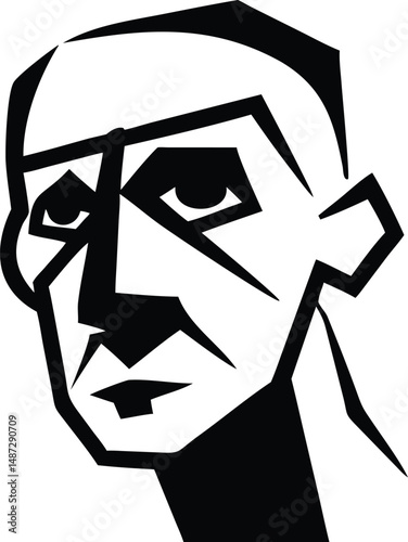 Man's stylized portrait crafted with bold geometric shapes highlights a thoughtful or determined expression