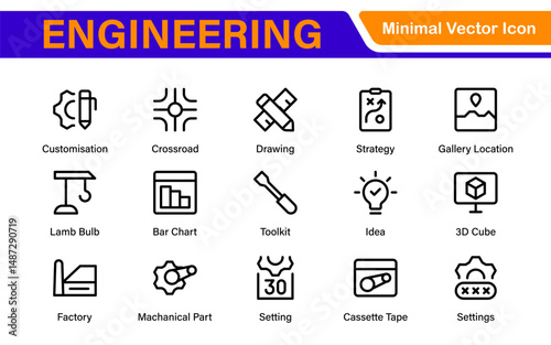 Comprehensive Engineering Icon Set: Precision-crafted icons for mechanical, civil, electrical, and software engineering projects.