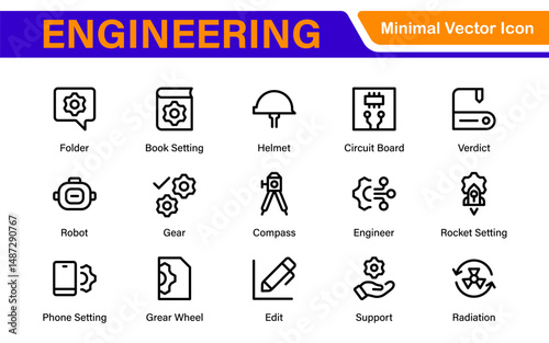 Comprehensive Engineering Icon Set: Precision-crafted icons for mechanical, civil, electrical, and software engineering projects.