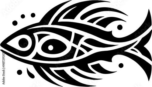Black Solid Fish Silhouette Vector Design Isolated
