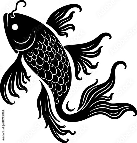 Black Solid Fish Silhouette Vector Design Isolated