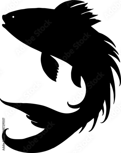 Black Solid Fish Silhouette Vector Design Isolated
