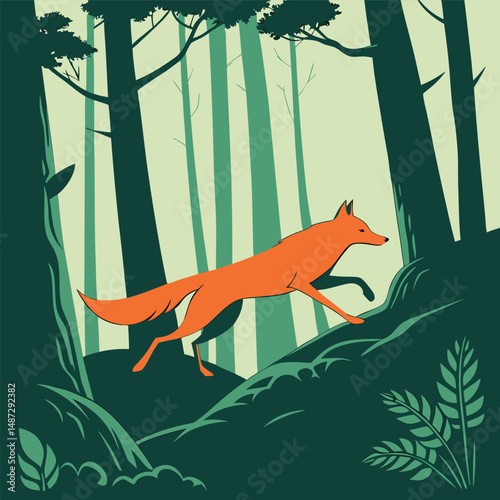 Fiery Orange Silhouette of Fox Running  