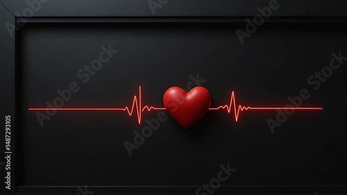 Tiny red matte heart beating slowly in center of large black frame loop motion