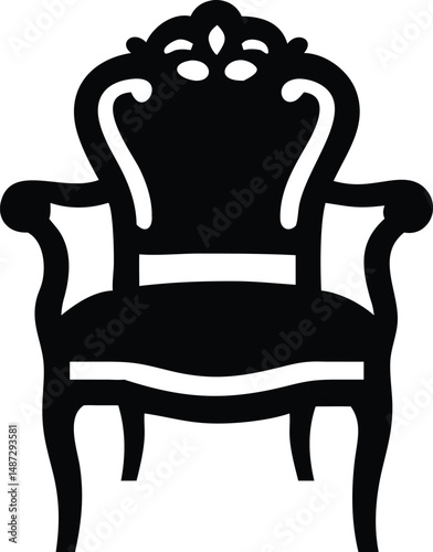 Ornate black antique armchair with intricate carvings offers a classic regal elegance
